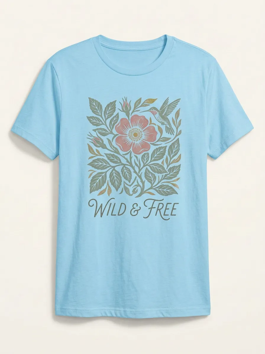 Nature Lover Wild And Free Hummingbird Floral T-Shirt