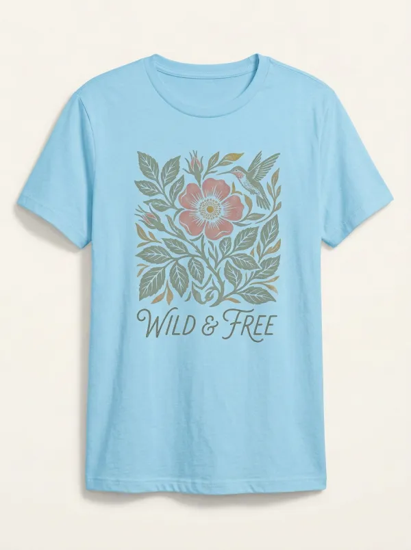Nature Lover Wild And Free Hummingbird Floral T-Shirt