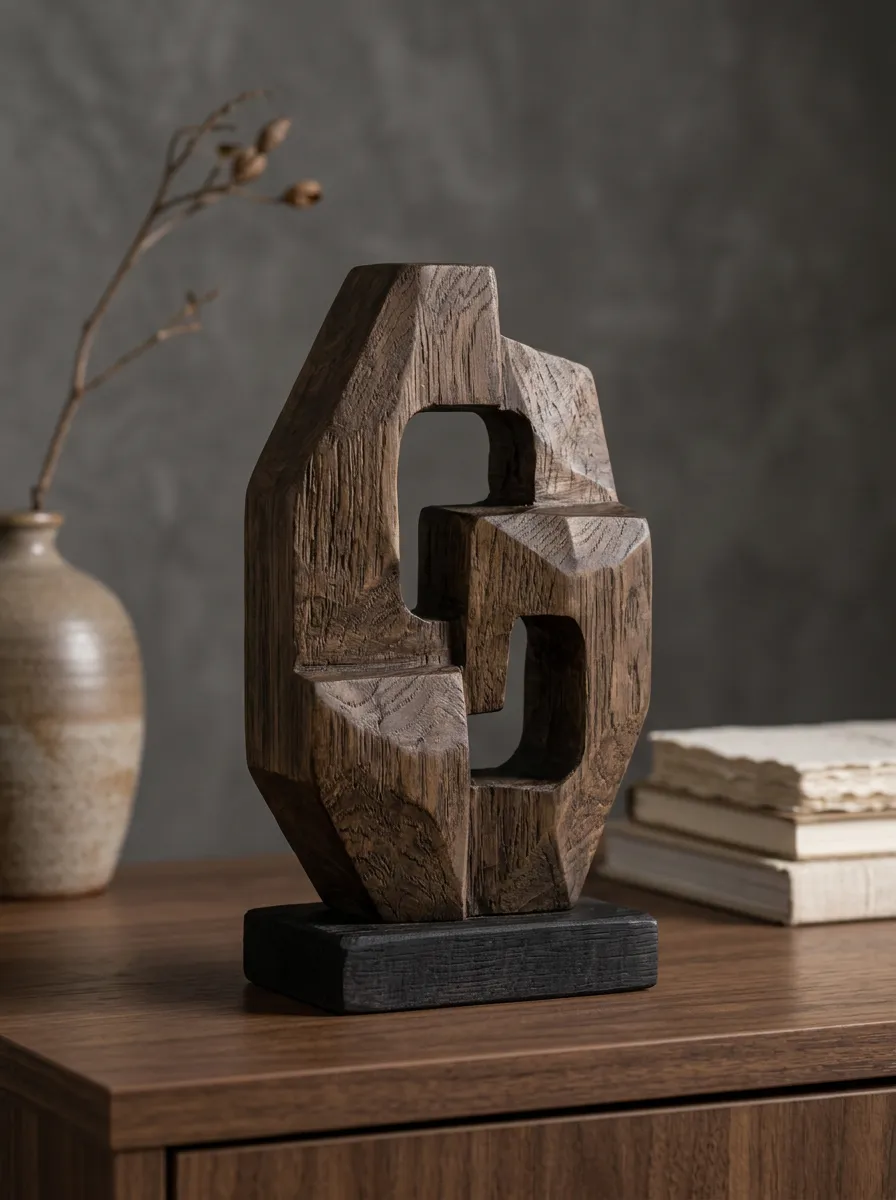 Modern Home Abstract Geometric Carved Wooden Table Ornament