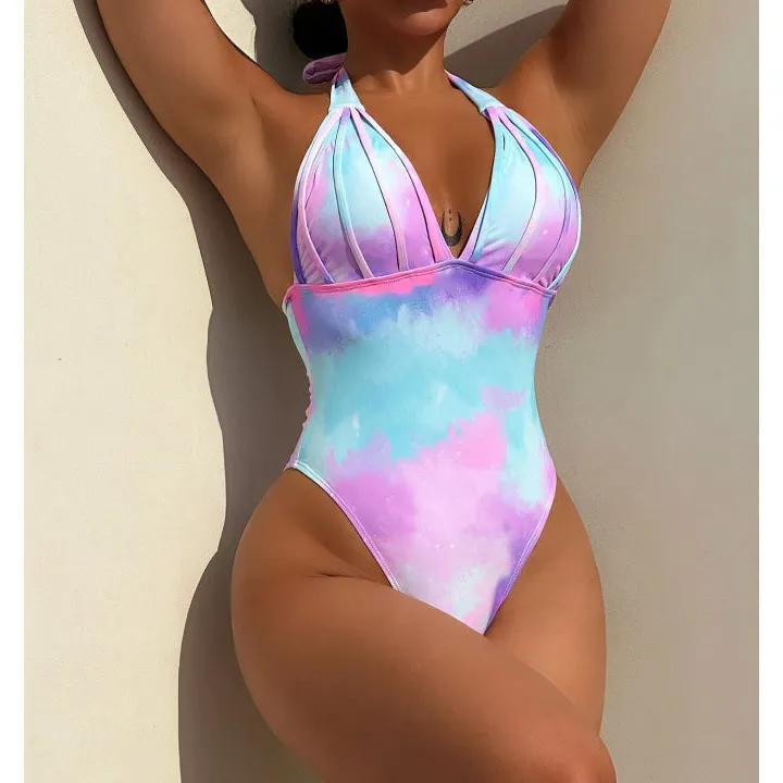 Women's Halter Tie-Dye One-Piece Swimsuit