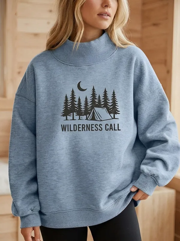 Women's Camping Lover Wilderness Call Forest Tent Printed Sweatshirt