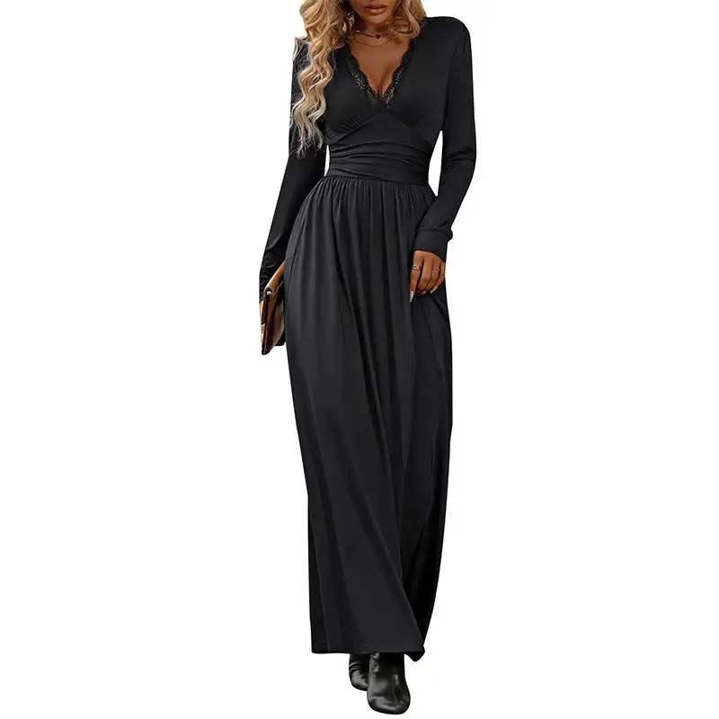 Women's V-Neck Long-Sleeve Ruffled Bridal Maxi Dress