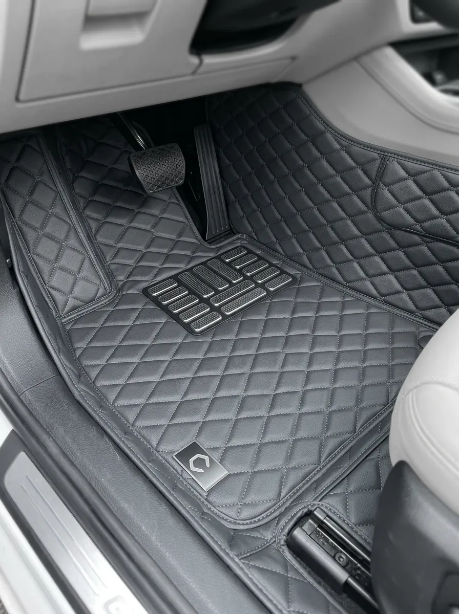 Classic Diamond Quilted Leather Vehicle Floor Mat