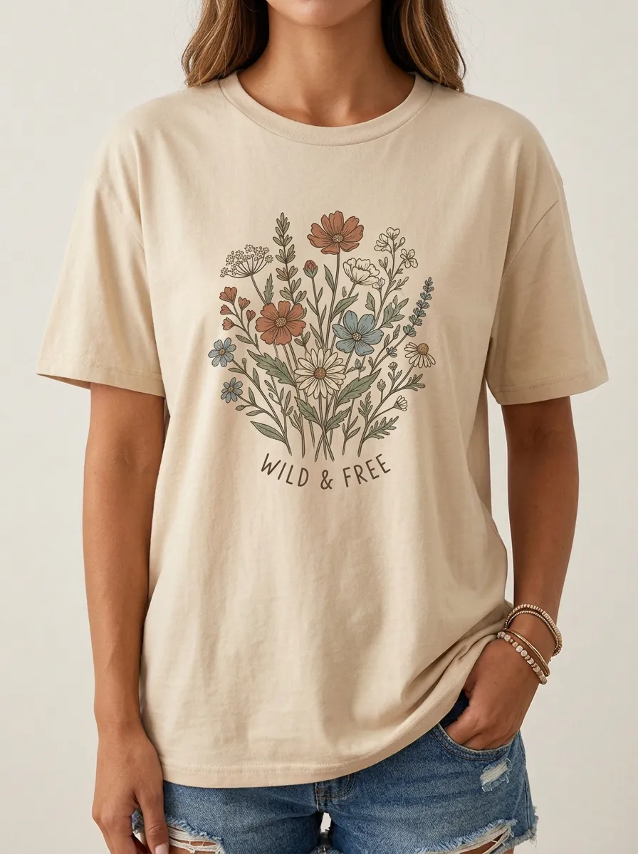 Wild And Free Boho Floral Bouquet T-Shirt