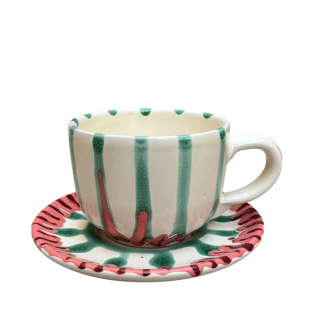 Coastal-Inspired Summer-Inspired Ceramic Coffee Cup And Saucer