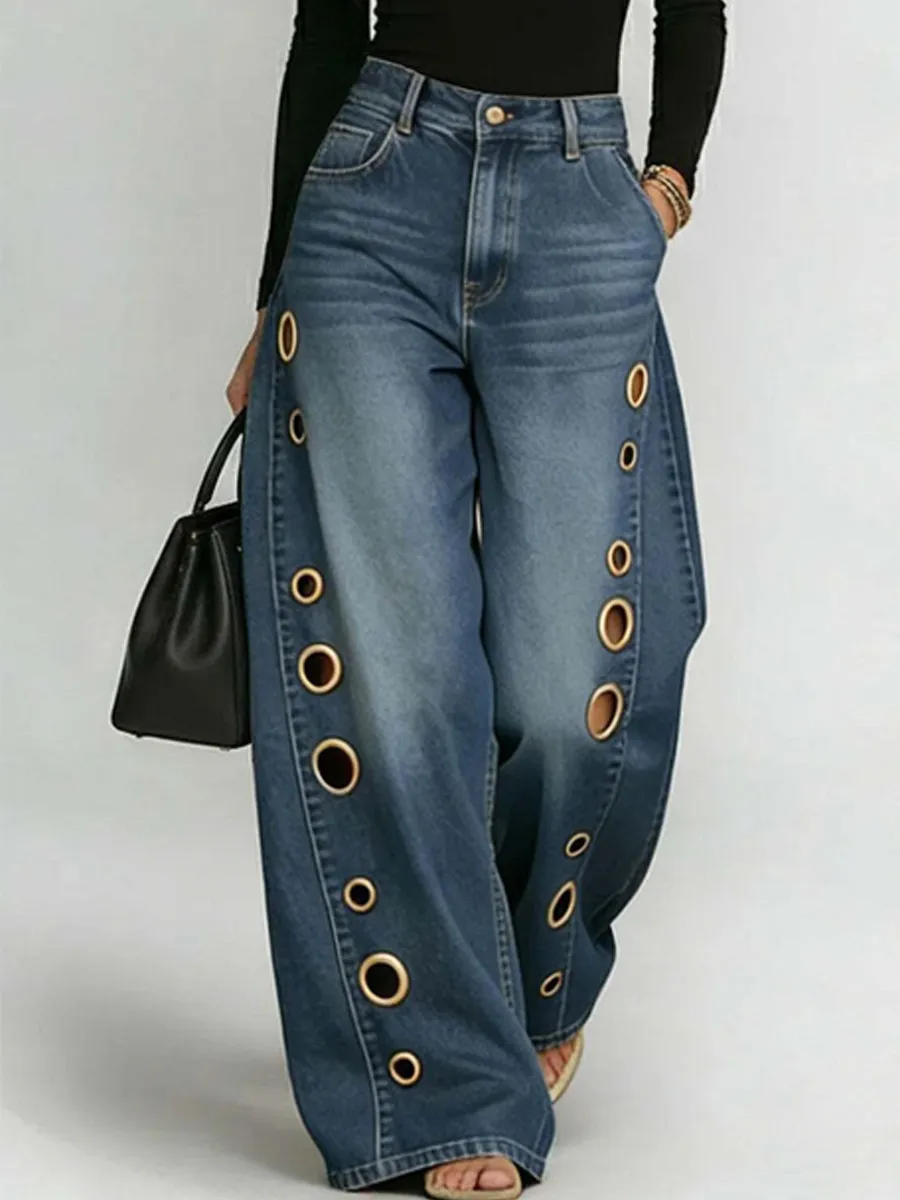 June Metal-Eyelet Jeans