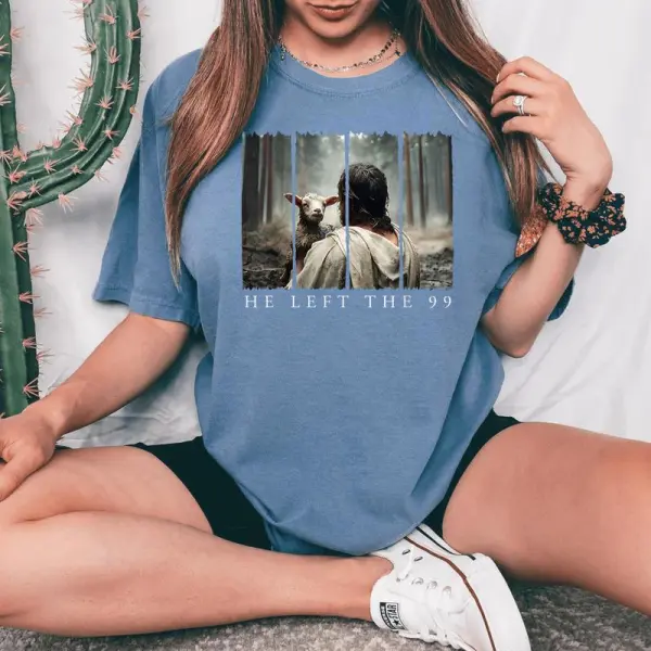 Popular He Left The 99 Jesus Cool Christian Scripture Bible Women's Oversized Comfort T-Shirt