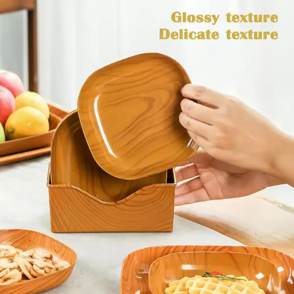 Kitchen Wood Grain Plastic Square Plate