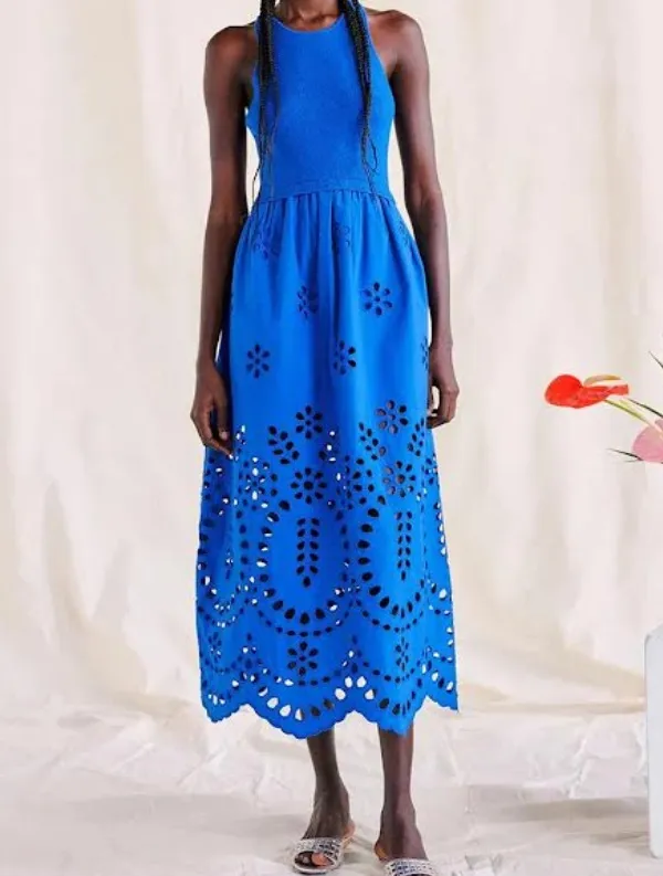 Knit and Eyelet Midi Dress