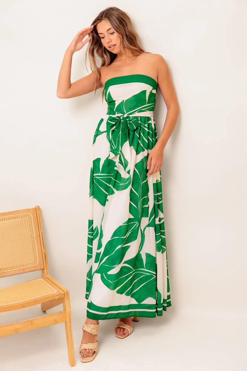 Smocked Strapless Printed Maxi Dress