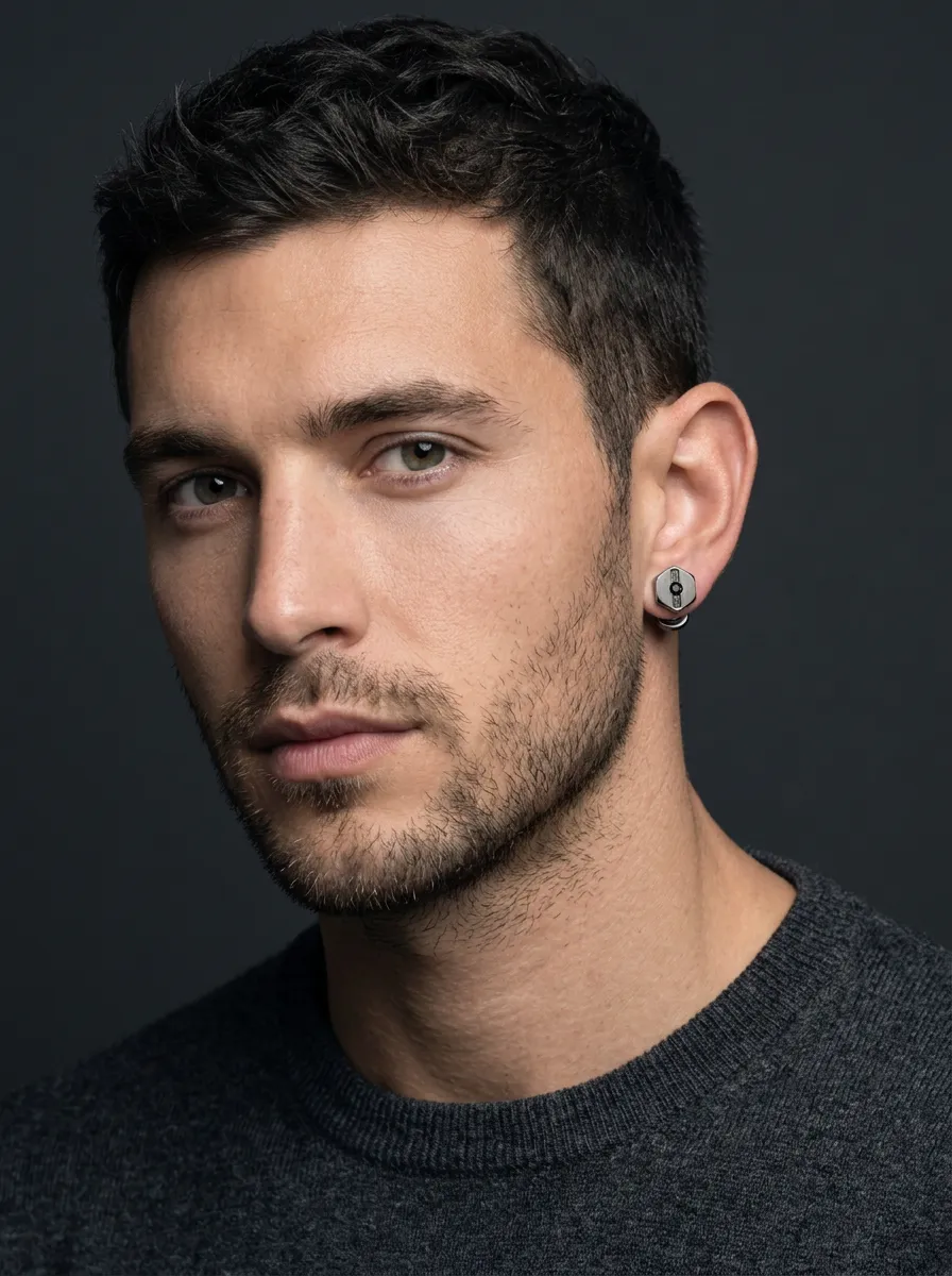 Men's Clean Cut Geometric Hexagon Stone Stud Earrings
