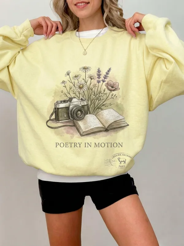 Women's Photography Book Flower Poetry Printed Sweatshirt