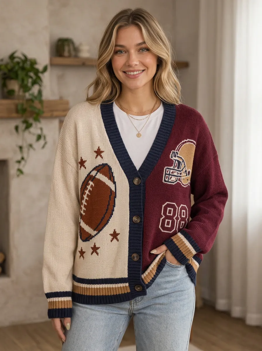 Women's Refined Helmet Football Ball Knitted Cardigan