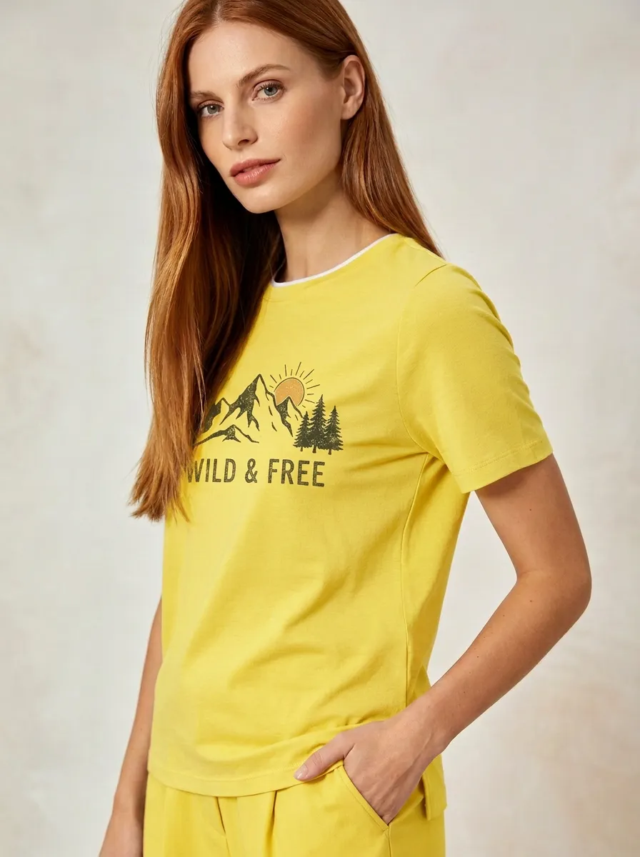 Women's Nature Lover Wild & Free Mountain Sun Printed T-shirt