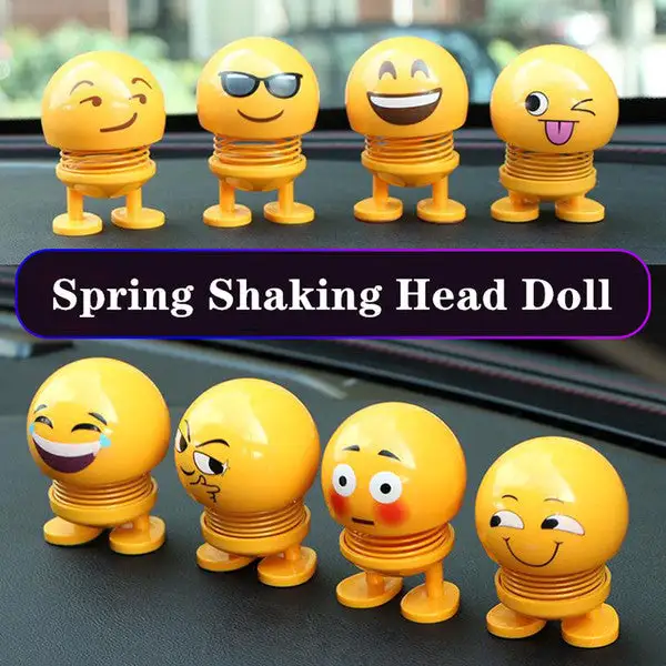 Cute Emoji Bobble Head Dolls, Funny Smiley Face Springs 6-pcs set