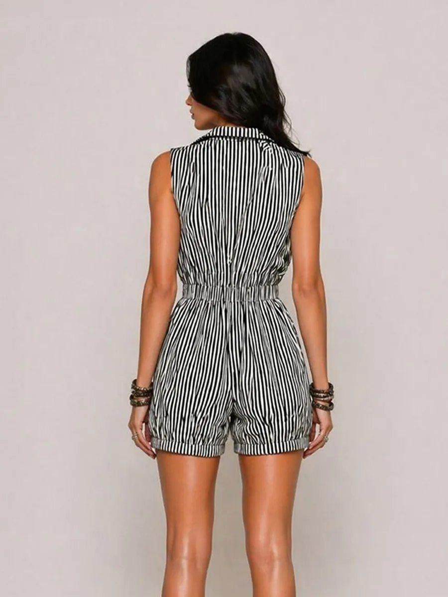 Halle Striped Sleeveless Mock-Neck Romper