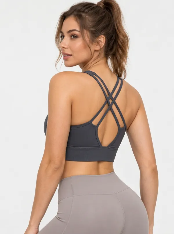 Women's Printed Solid Color Cross Back Workout Bra