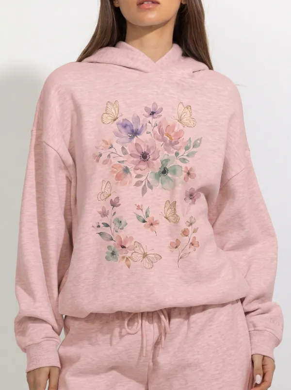 Women's Floral Butterfly Nature Lover Watercolor Printed Hoodie