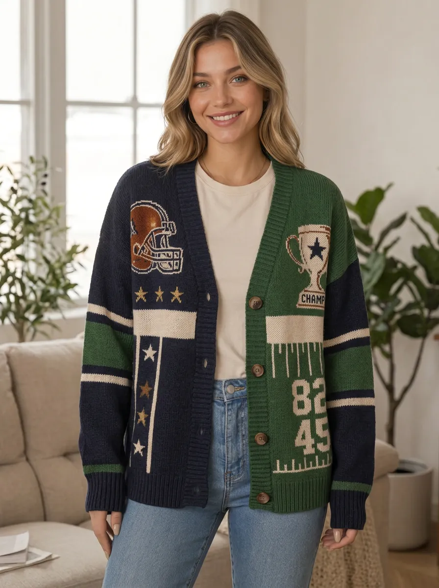 Women's Gridiron Helmet Trophy Star Knit Cardigan