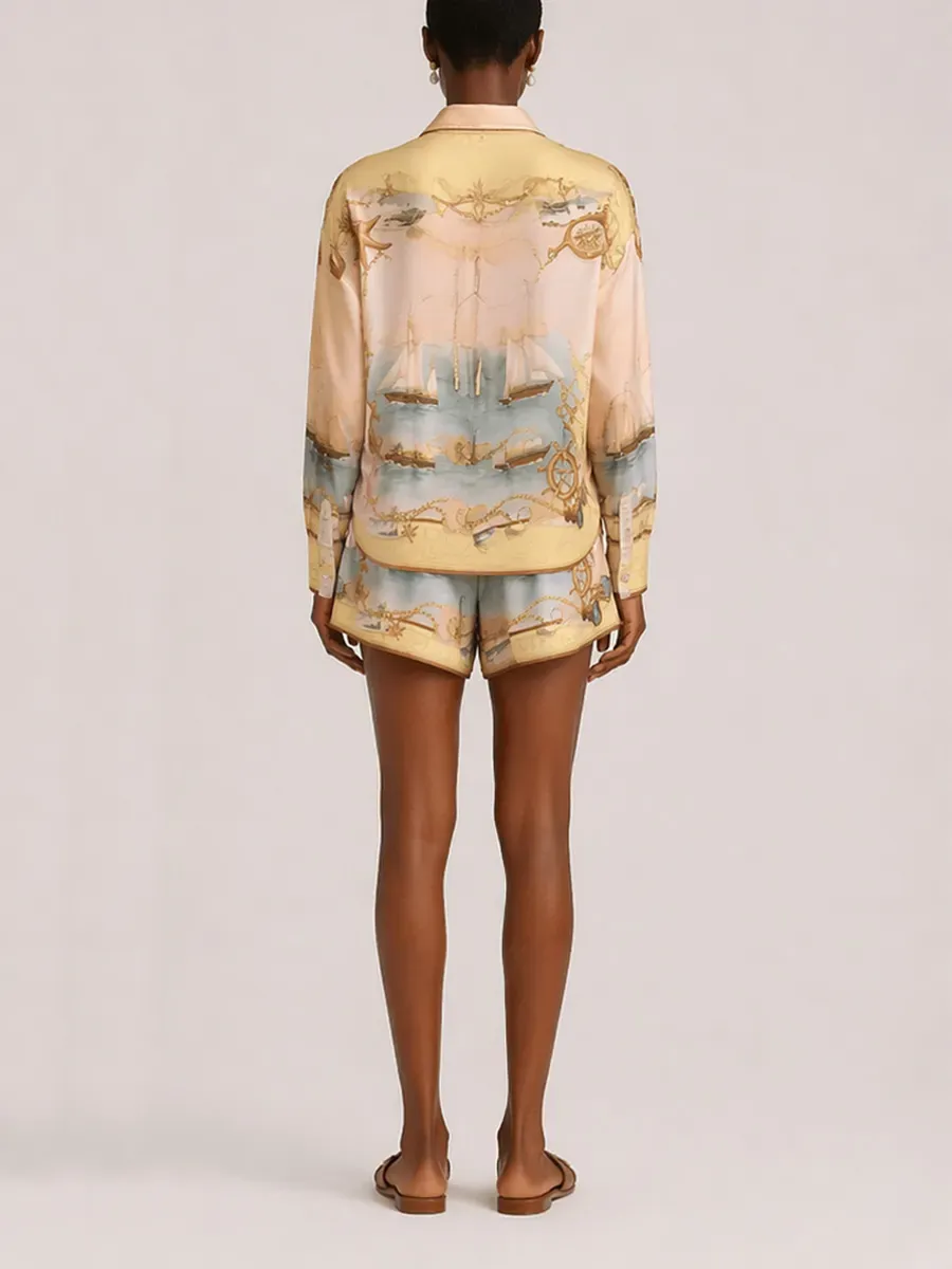Rose Long-Sleeve Printed Shorts Set