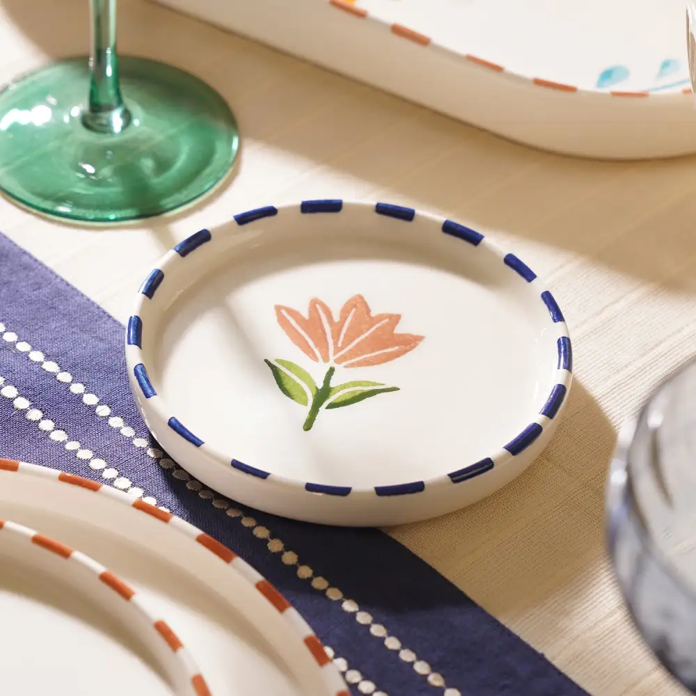 Indigo White Painted Coaster Pair