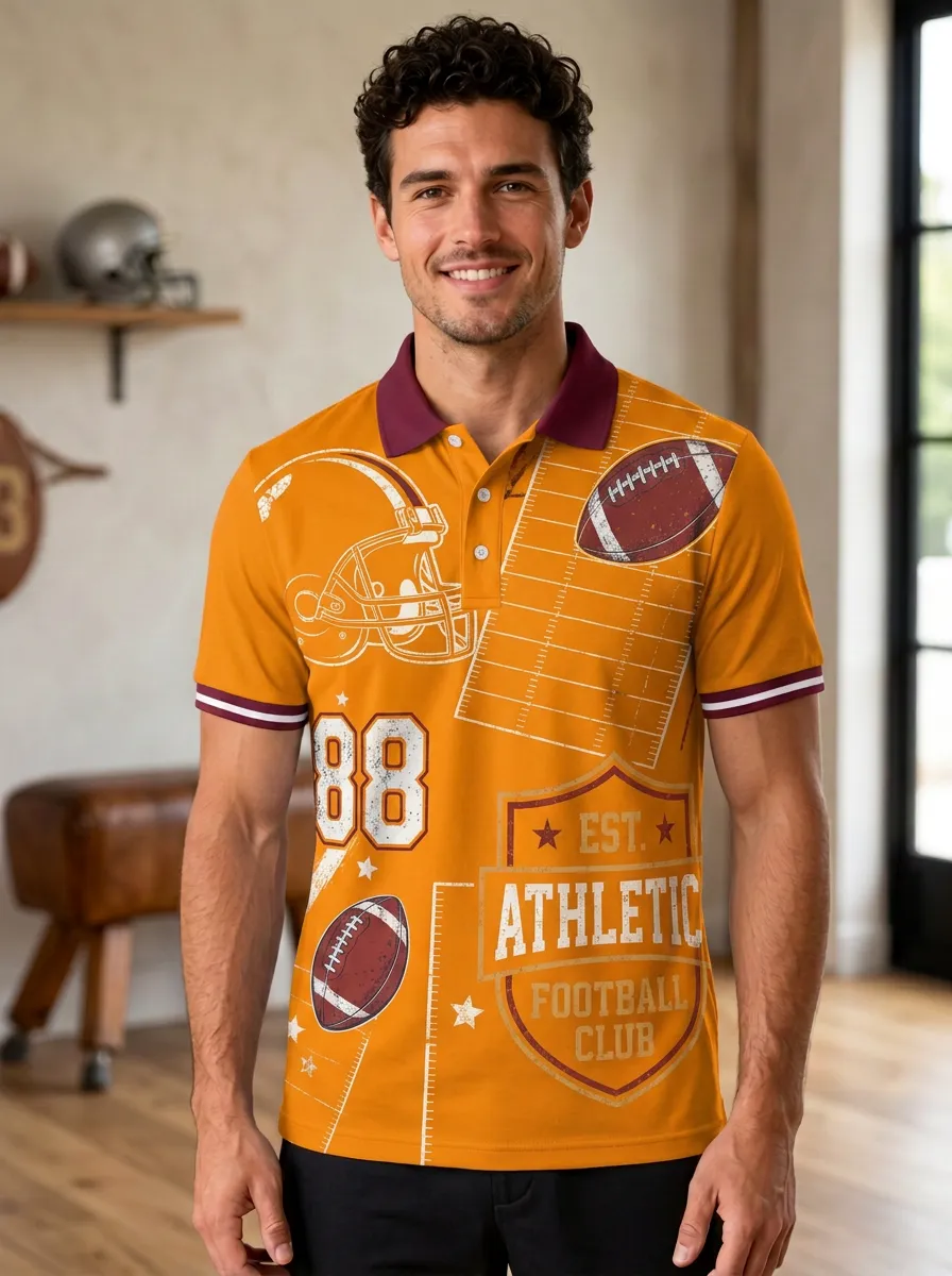 Men's Retro Gridiron Helmet Ball Polo Shirt