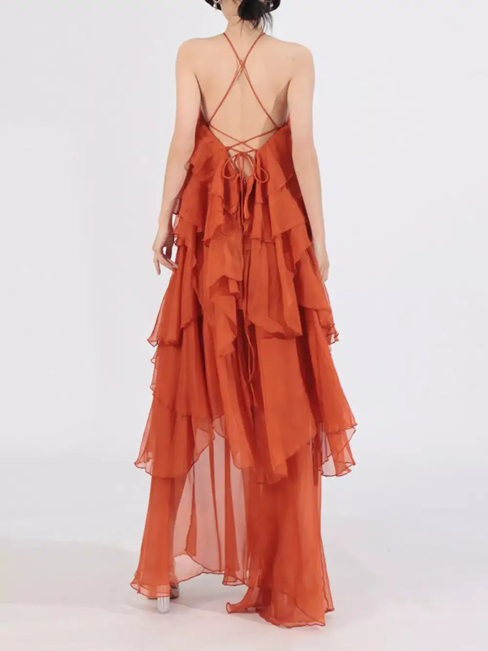 Tiered Halter Chiffon Maxi Dress