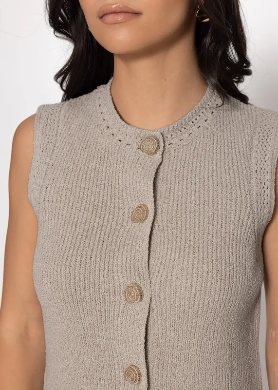 Taupe Knit Button Top