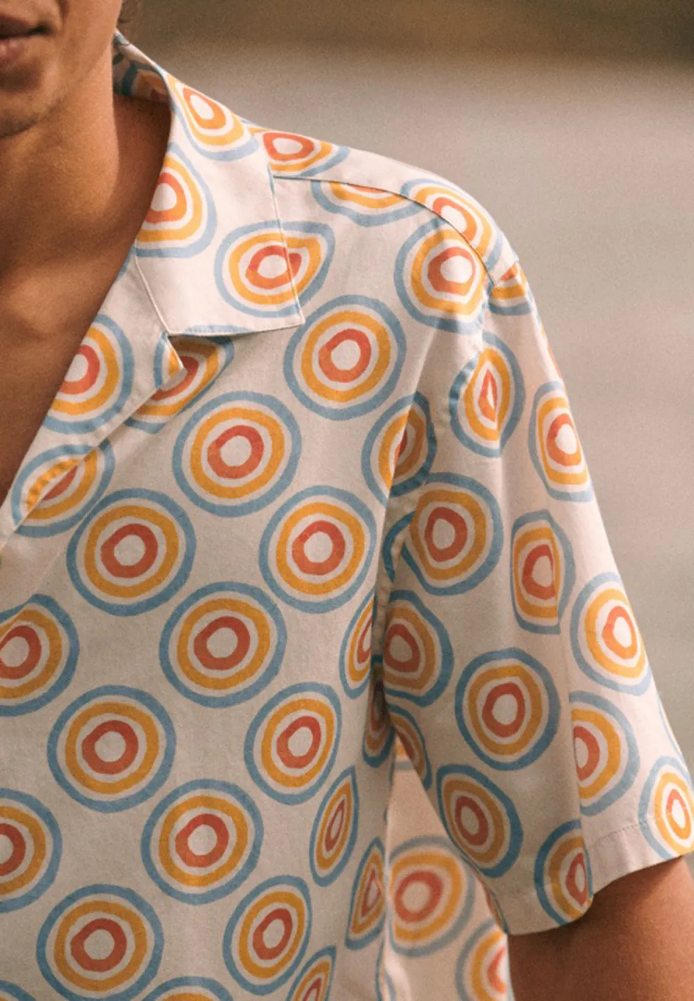 Retro Circle Print Short Sleeve Camp Collar Shirt