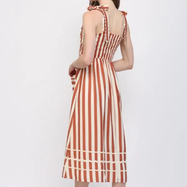 Striped Smocked Square Neck Dress