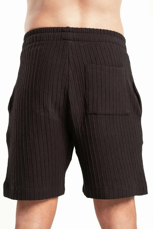 Black Clean Textured Pull On Shorts