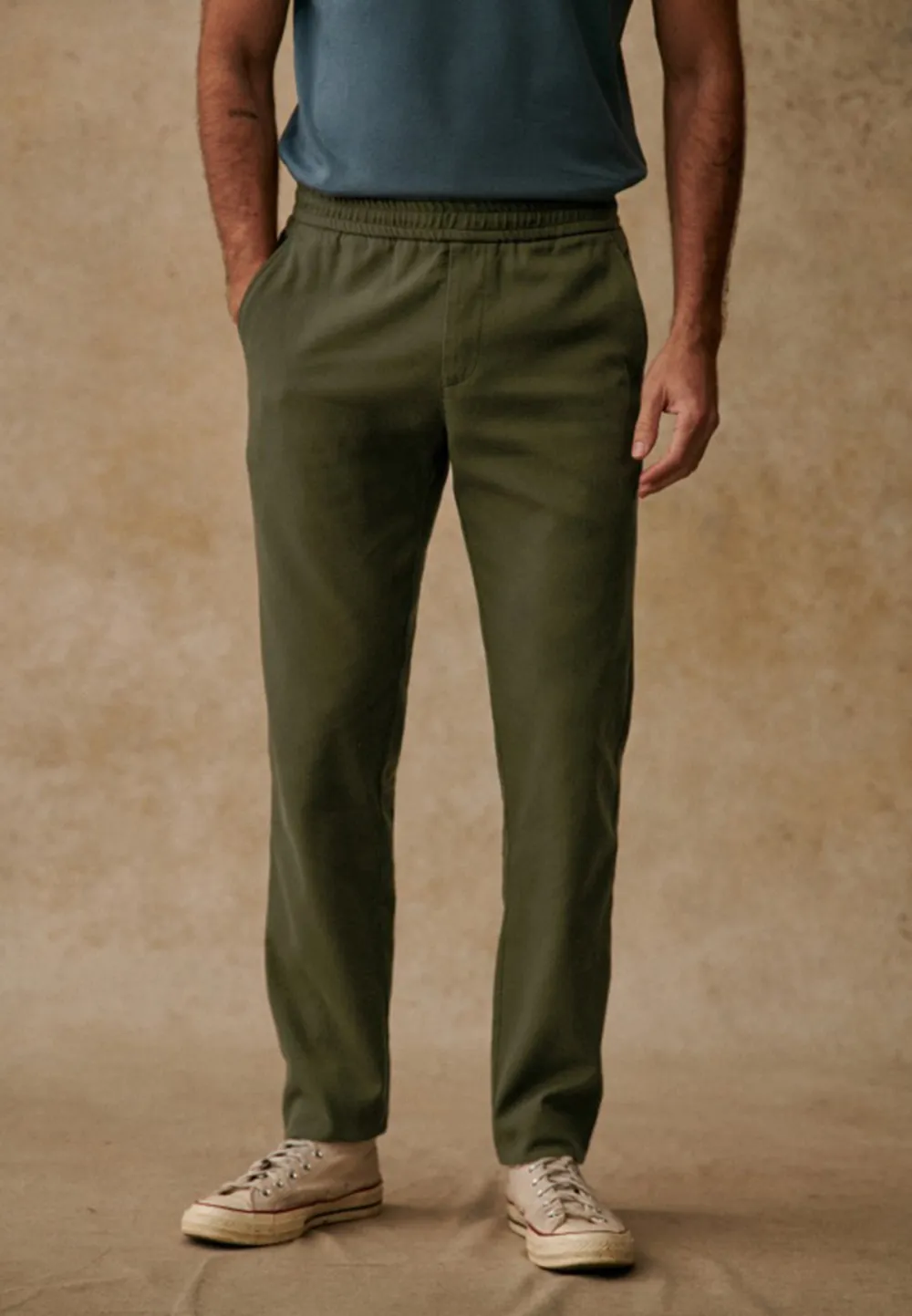 Olive Green Cotton Linen Blend Casual Trousers