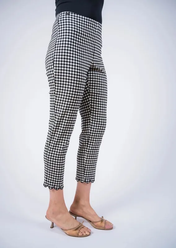 Cotton Gingham Pull-On Slim Fit Pants