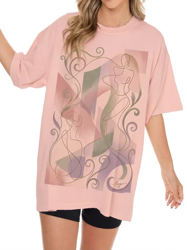 Women's Abstract Art Minimalist Line Printed T-shirt