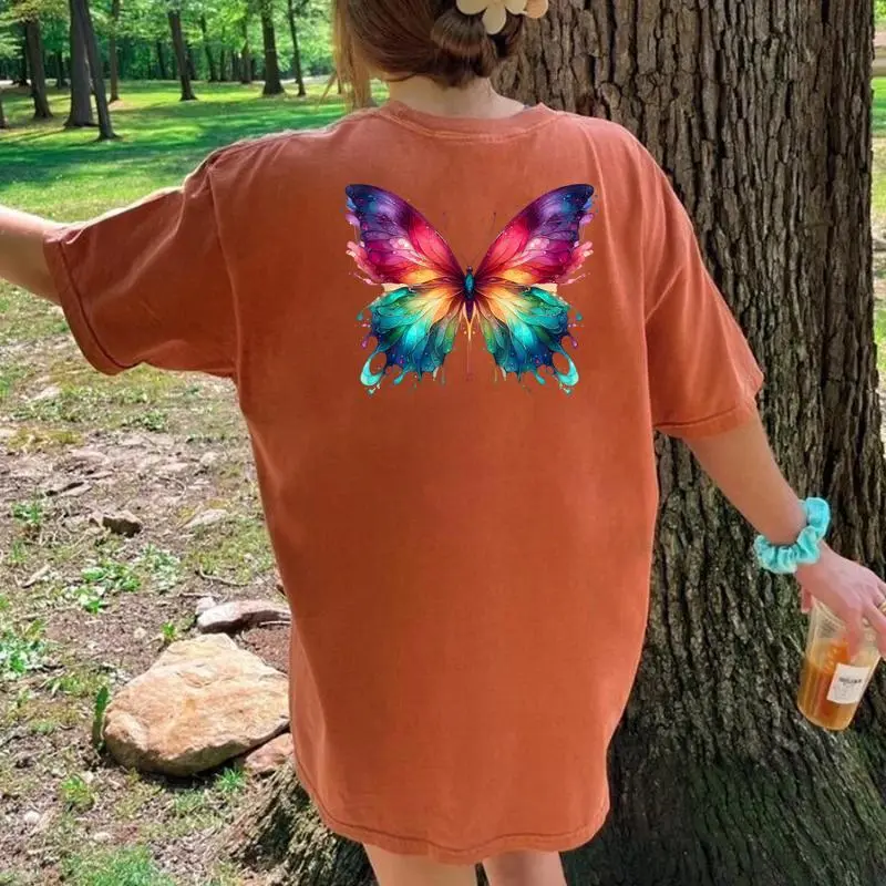 Watercolor Butterfly Graphic Women Women's Oversized Comfort T-Shirt Back Print