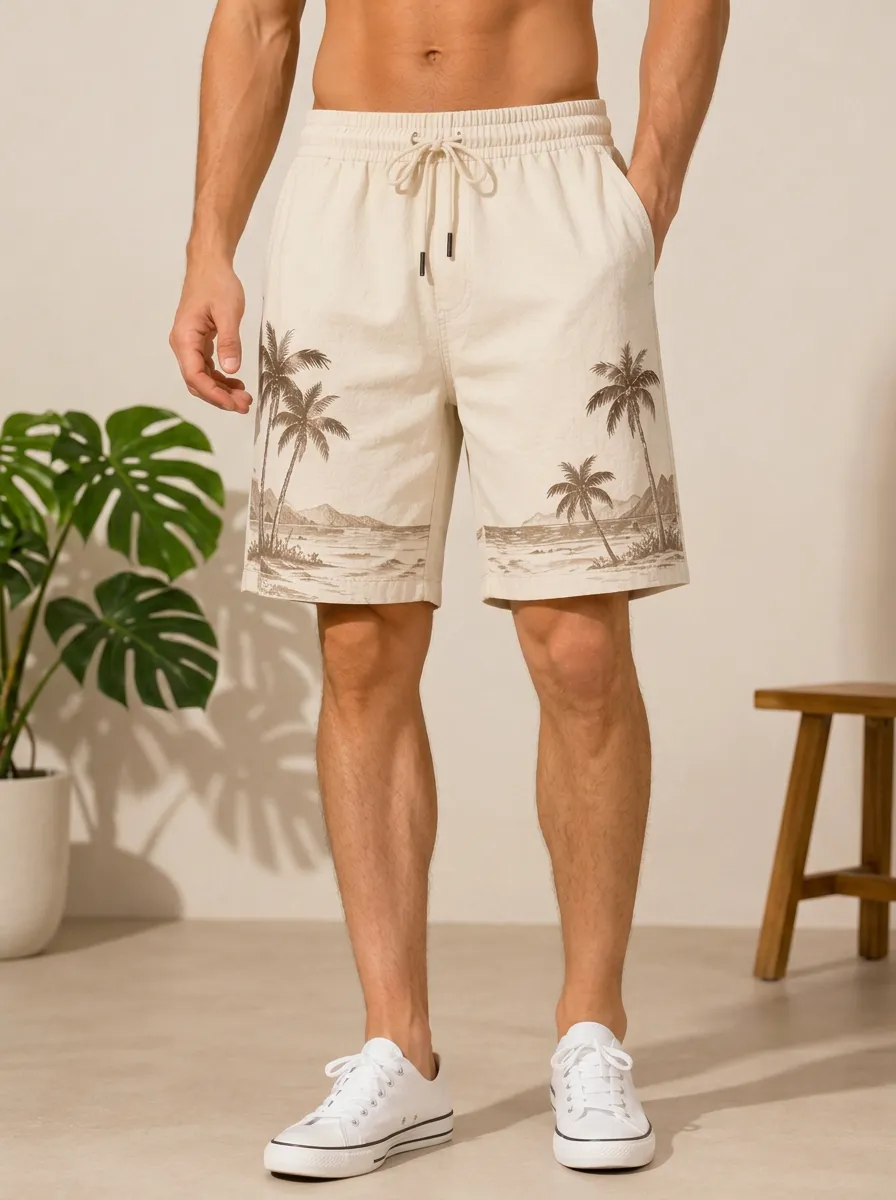 Men's Beach Vacation Tropical Palm Tree Landscape Printed Shorts