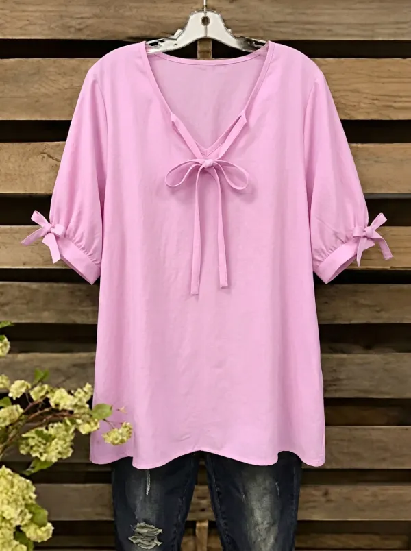 Women's V-neck Tie-neck Bow-detail Blouse