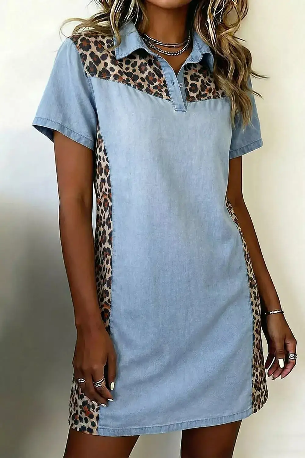 Short-Sleeve Leopard-Print Casual Dress