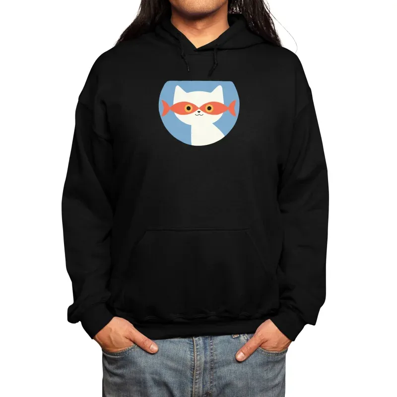 Men's Artistic Cat & Fish Pattern Print Hoodie