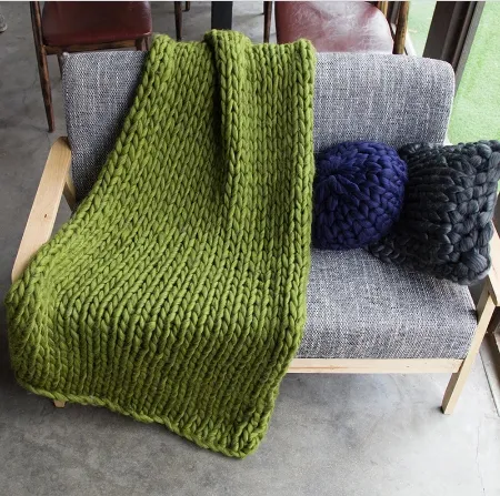 Chunky-Knit Knitted Wool Decorative Throw Blanket