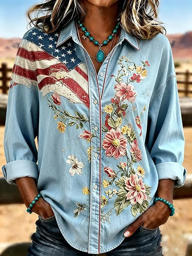 Women's Western 250th Anniversary Patriot Art Slimming Shirt