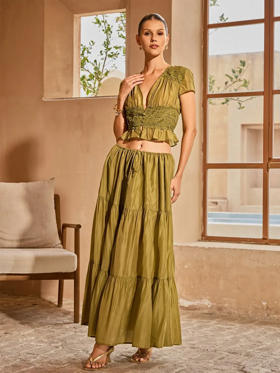 Antonella Plunge Neck Skirt Set