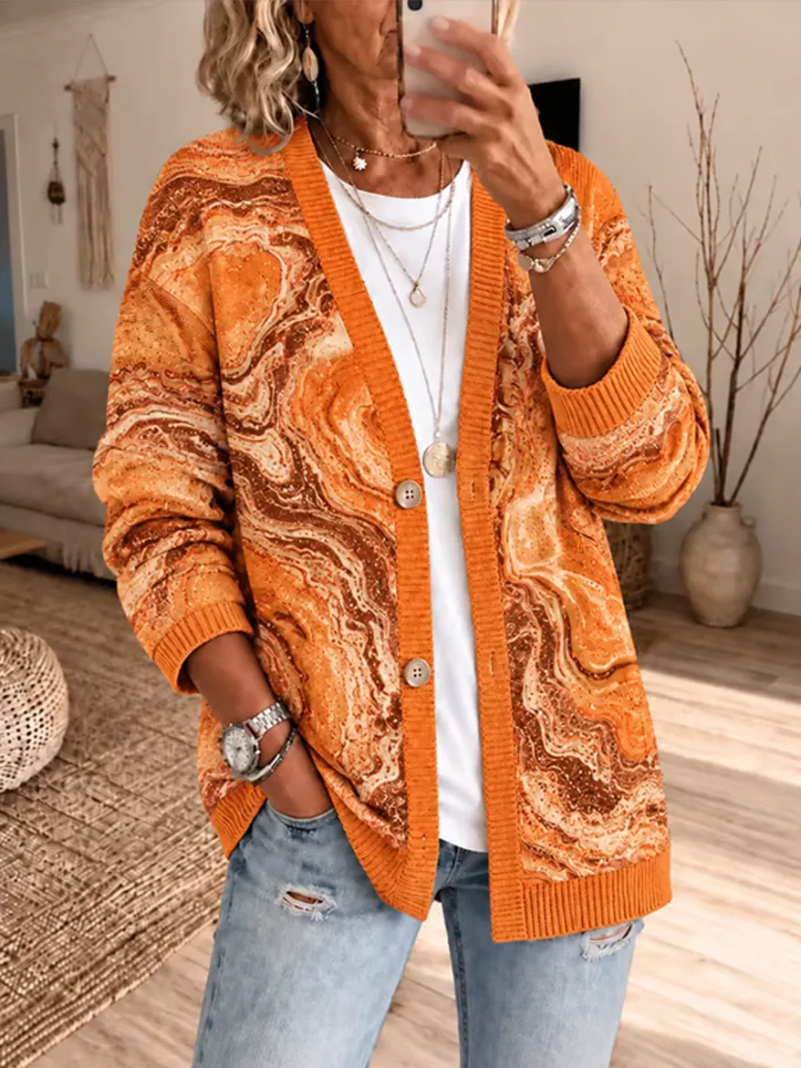 Women's Fall Casual Printed Knit Cardigan