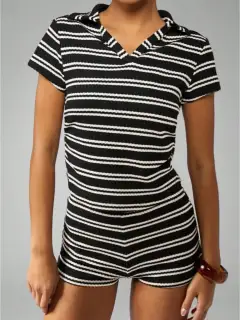 Refined Knit Striped Top and Shorts Matching Set