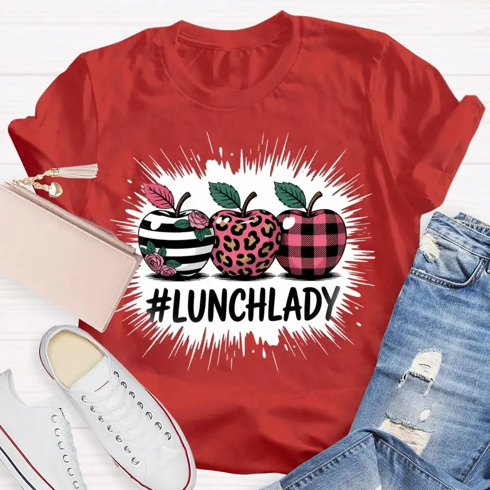 Lunch Lady Red Leopard Print Apple T-Shirt