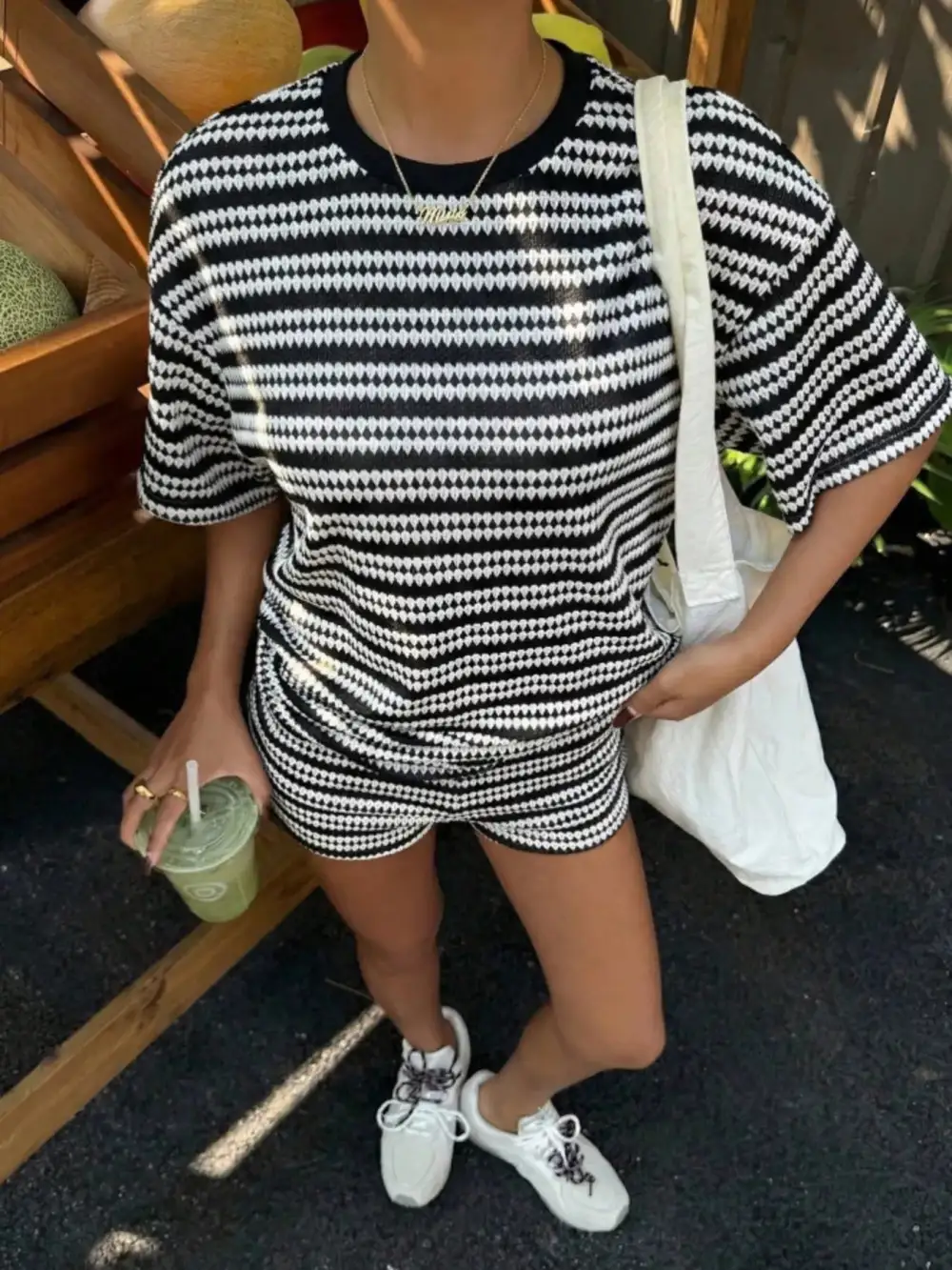 Striped Short Sleeve Top Shorts Set