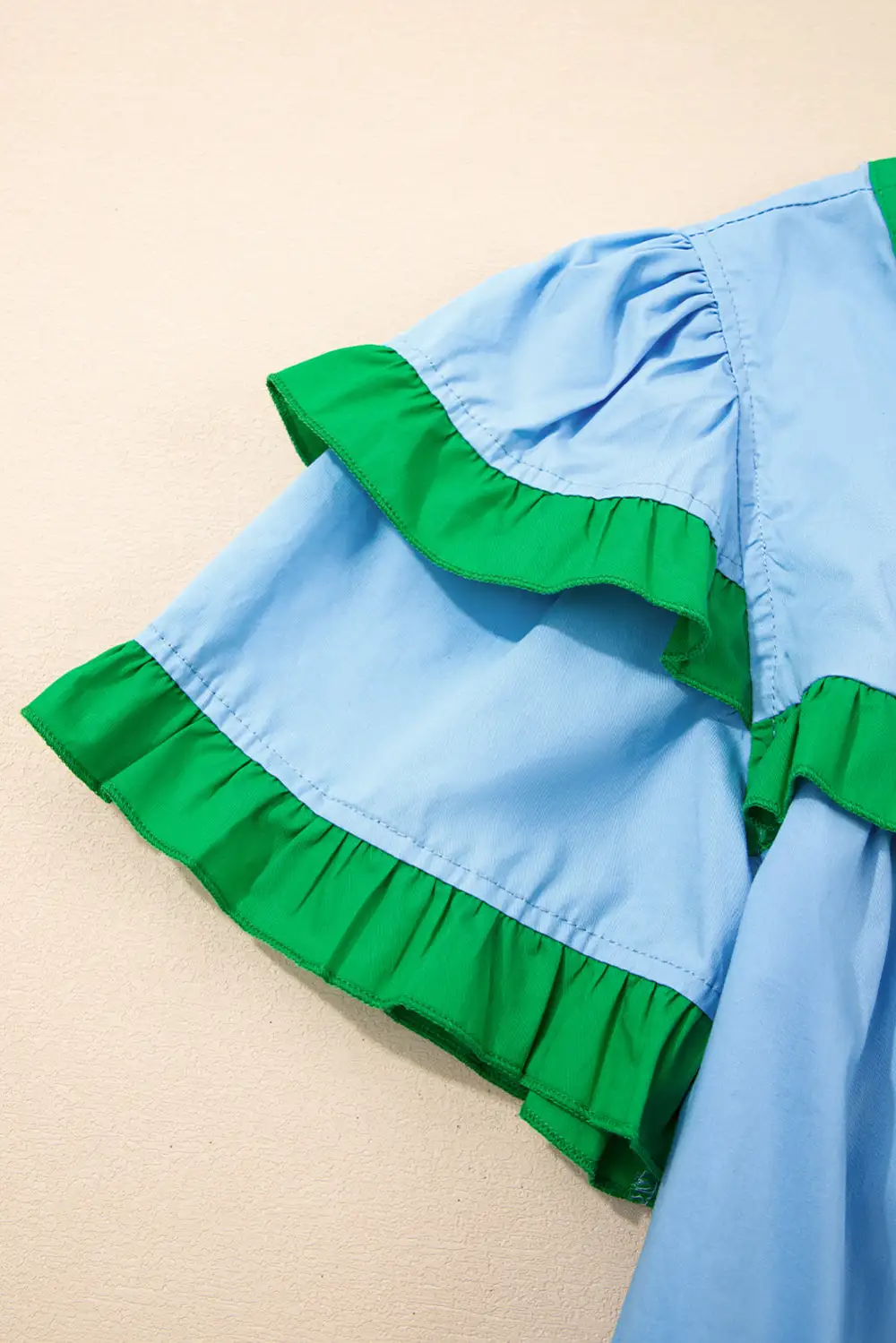 Frilled Notched Neck Short Sleeve Blouse