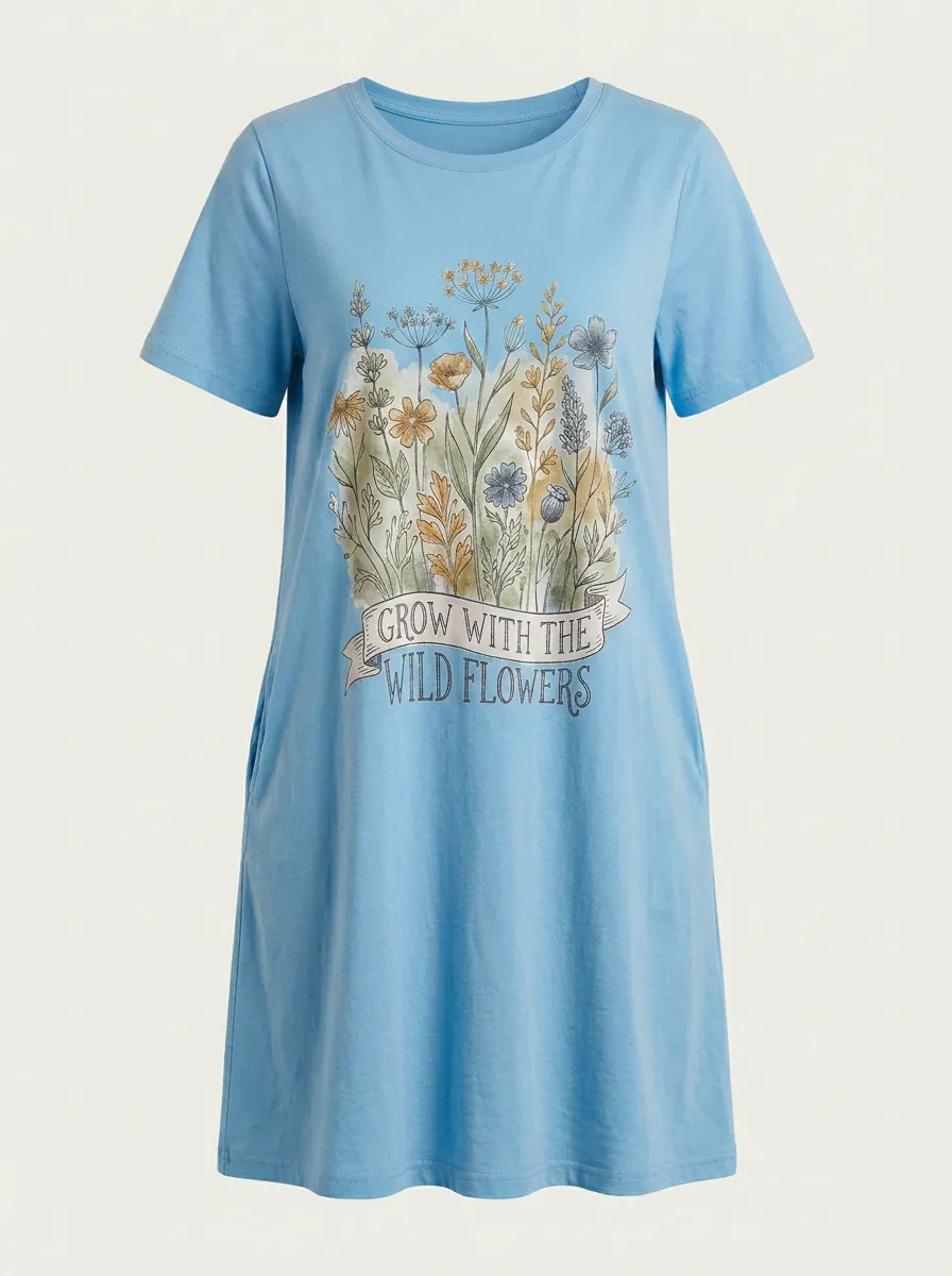 Nature Lover Wildflowers Quote T-Shirt Dress
