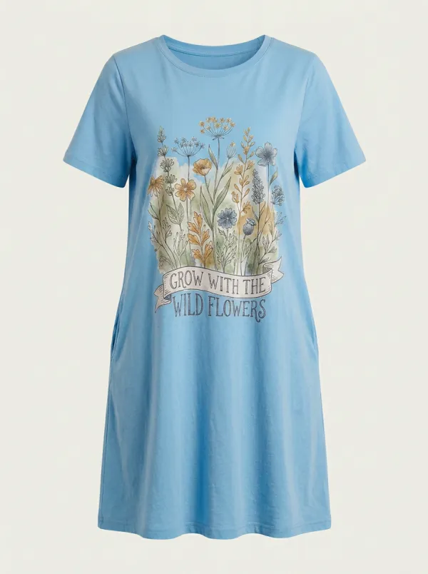 Nature Lover Wildflowers Quote T-Shirt Dress
