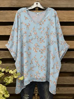 Cherry Blossom Deer Floral Women's Loose Printed Blouse